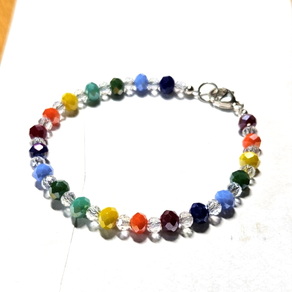 Hand Crafted Rainbow Glass Bead Bracelet - Picture 2 of 2